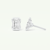 1 TCW Emerald Cut Moissanite Half Bezel Stud Earrings in Gold