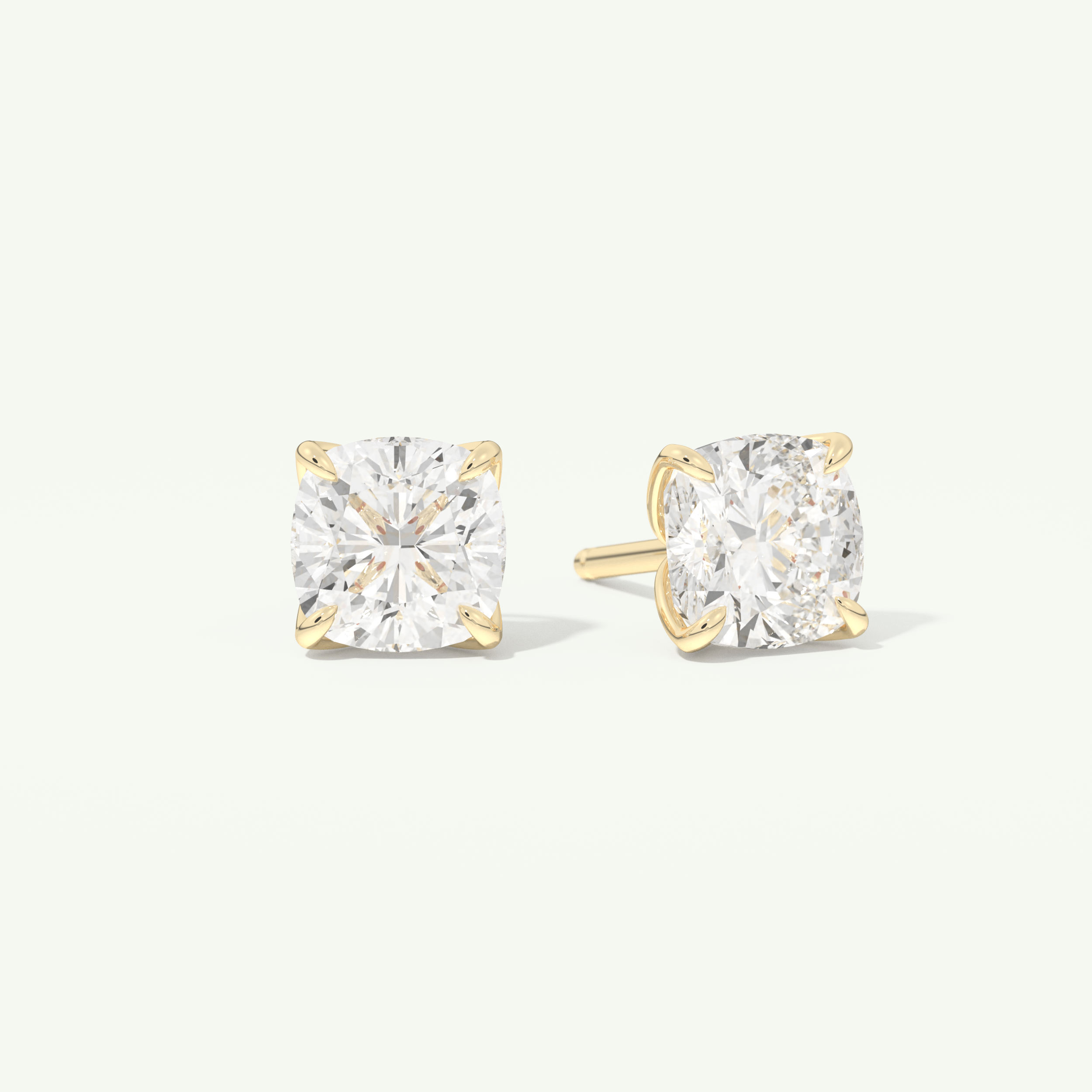 1 TCW Cushion Cut Moissanite Solitaire Stud Earrings in Gold