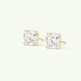 1 TCW Cushion Cut Moissanite Solitaire Stud Earrings in Gold