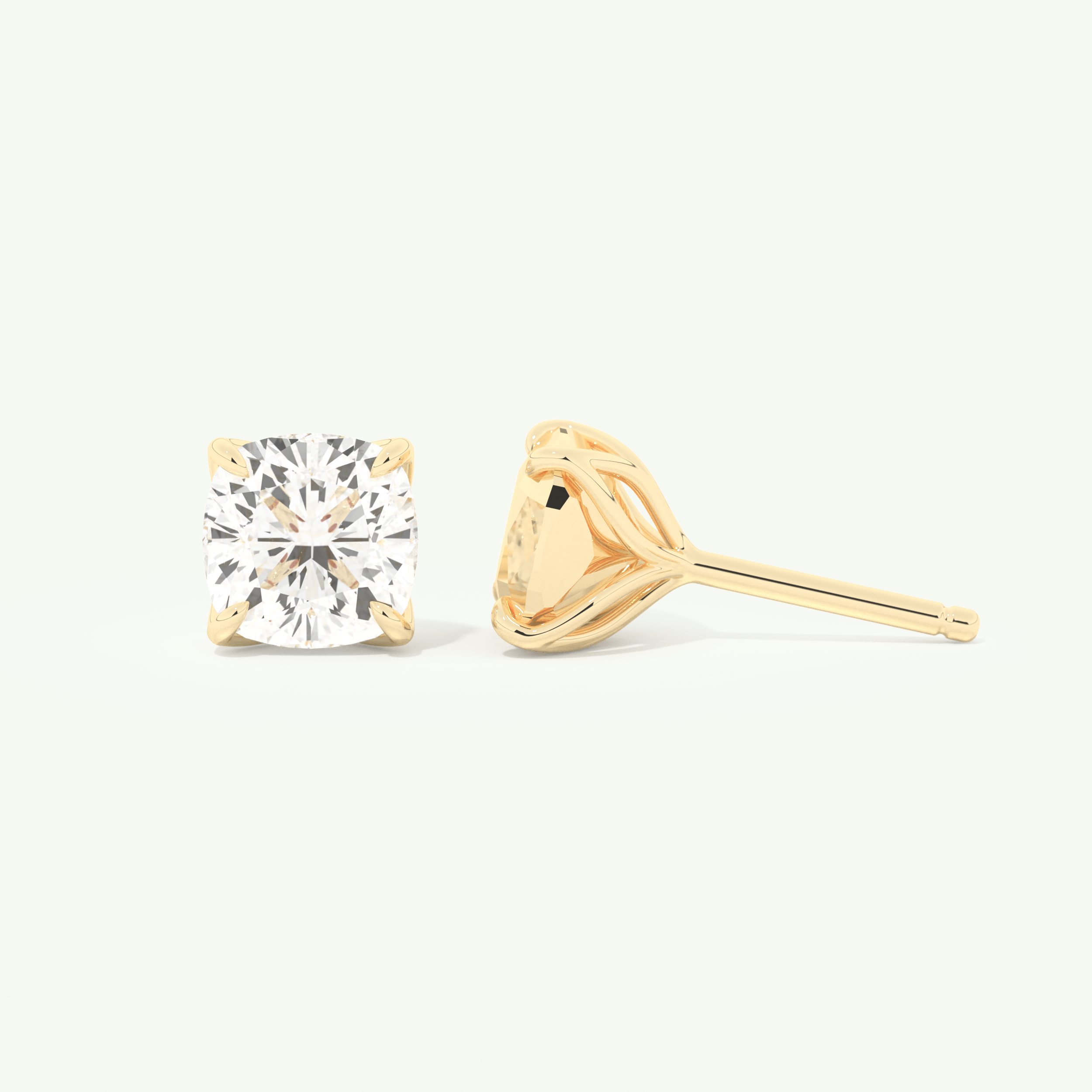 1 TCW Cushion Cut Moissanite Solitaire Stud Earrings in Gold