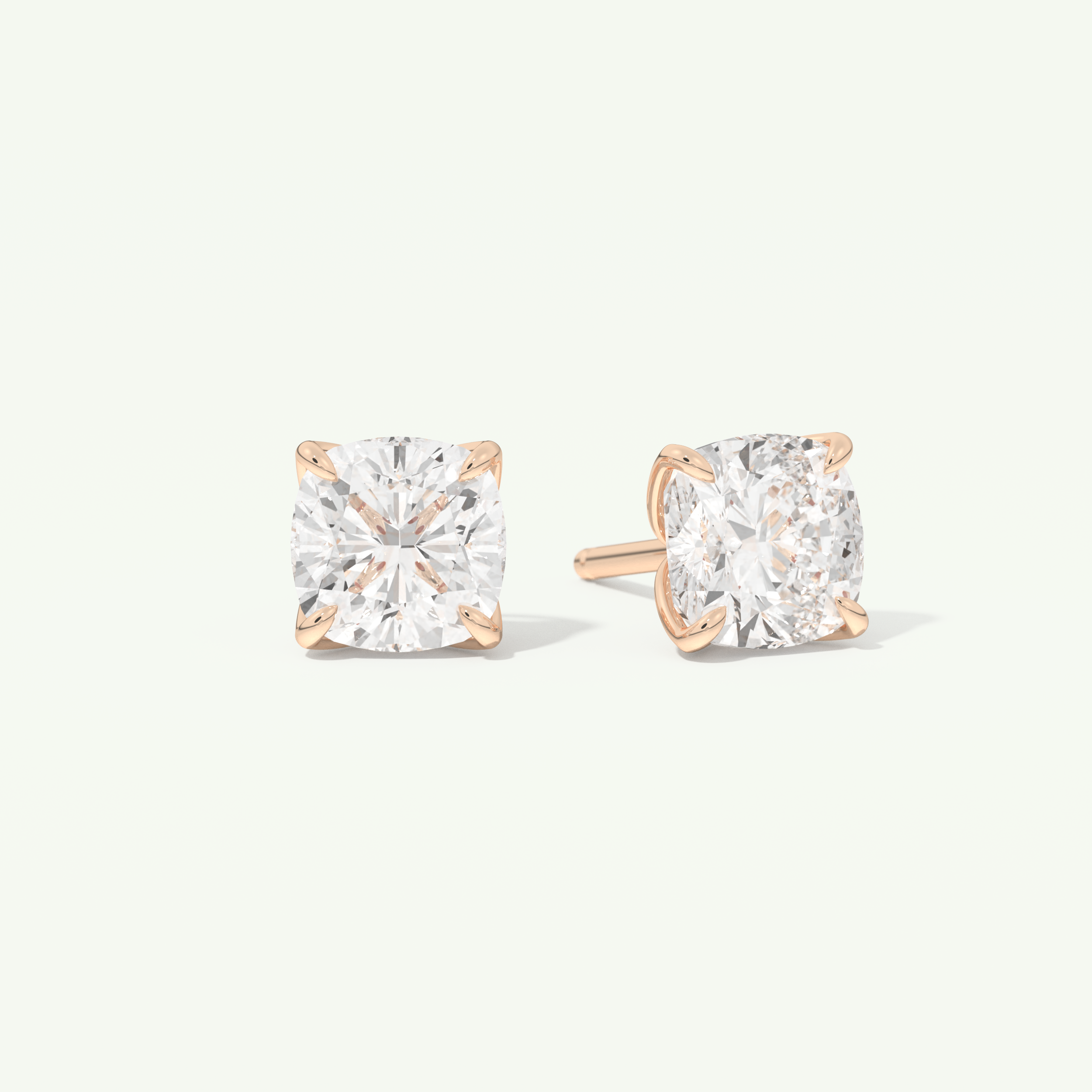 1 TCW Cushion Cut Moissanite Solitaire Stud Earrings in Gold