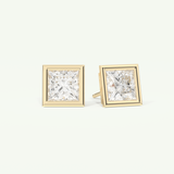 1 TCW Princess Cut Moissanite Bezel Stud Earrings in Gold