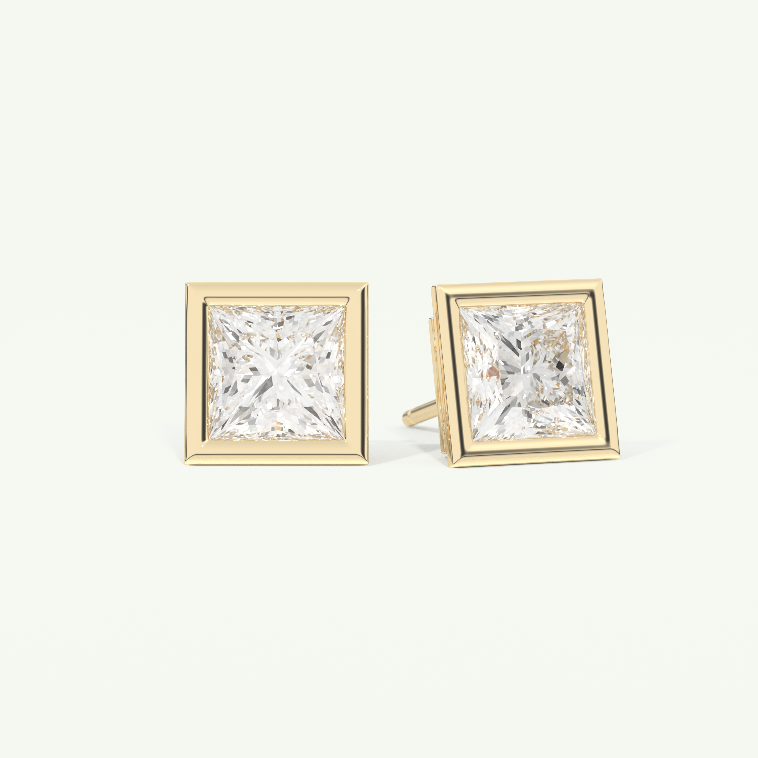 1 TCW Princess Cut Moissanite Bezel Stud Earrings in Gold