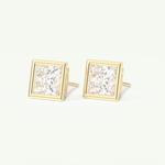 1 TCW Princess Cut Moissanite Bezel Stud Earrings in Gold