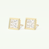 1 TCW Princess Cut Moissanite Bezel Stud Earrings in Gold