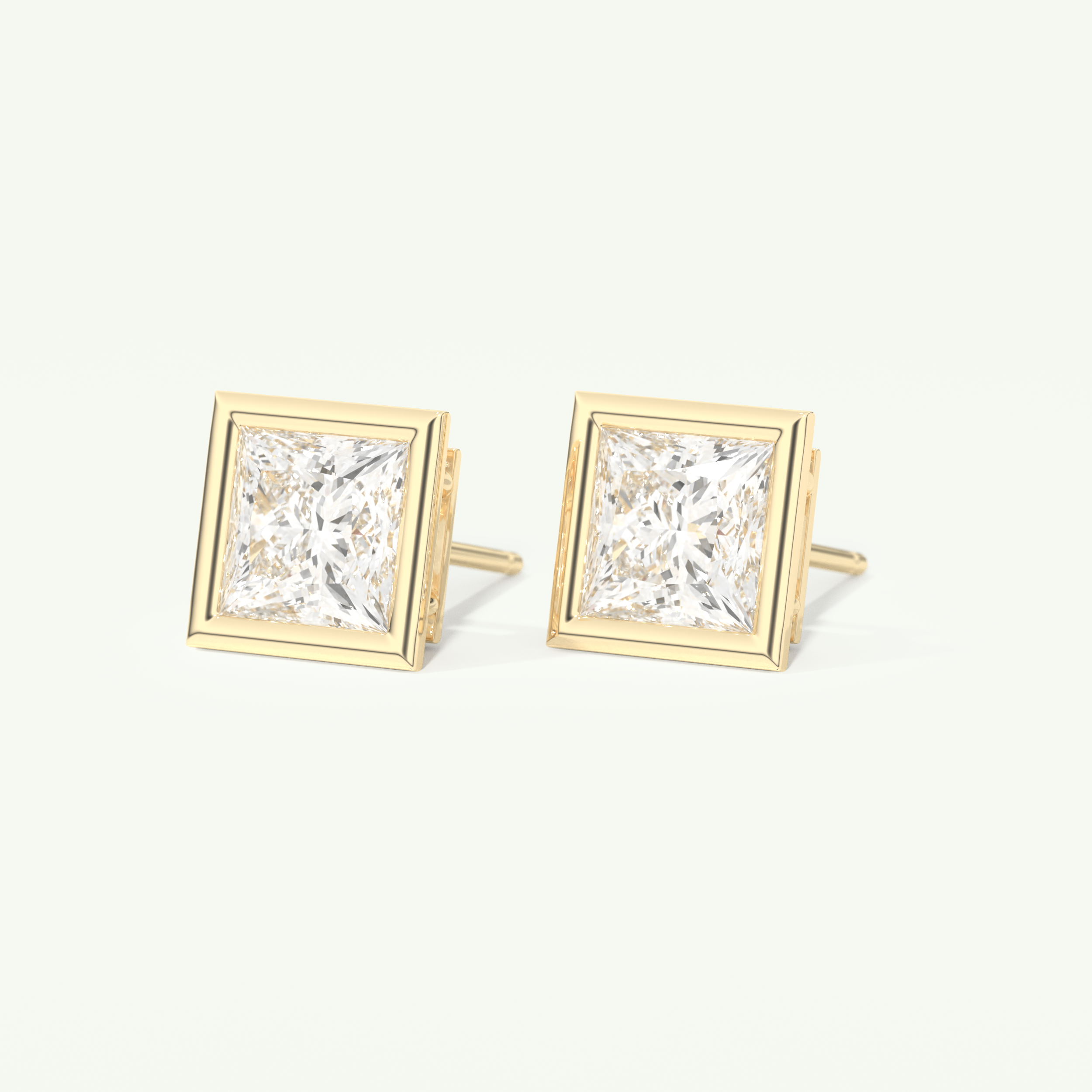1 TCW Princess Cut Moissanite Bezel Stud Earrings in Gold