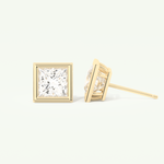 1 TCW Princess Cut Moissanite Bezel Stud Earrings in Gold