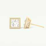 1 TCW Princess Cut Moissanite Bezel Stud Earrings in Gold