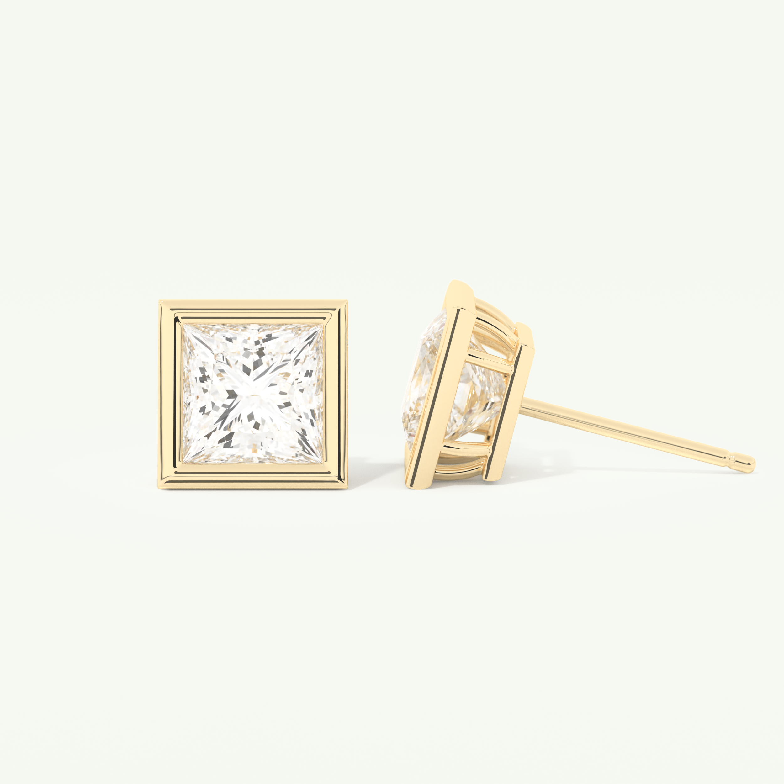 1 TCW Princess Cut Moissanite Bezel Stud Earrings in Gold