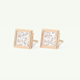 1 TCW Princess Cut Moissanite Bezel Stud Earrings in Gold