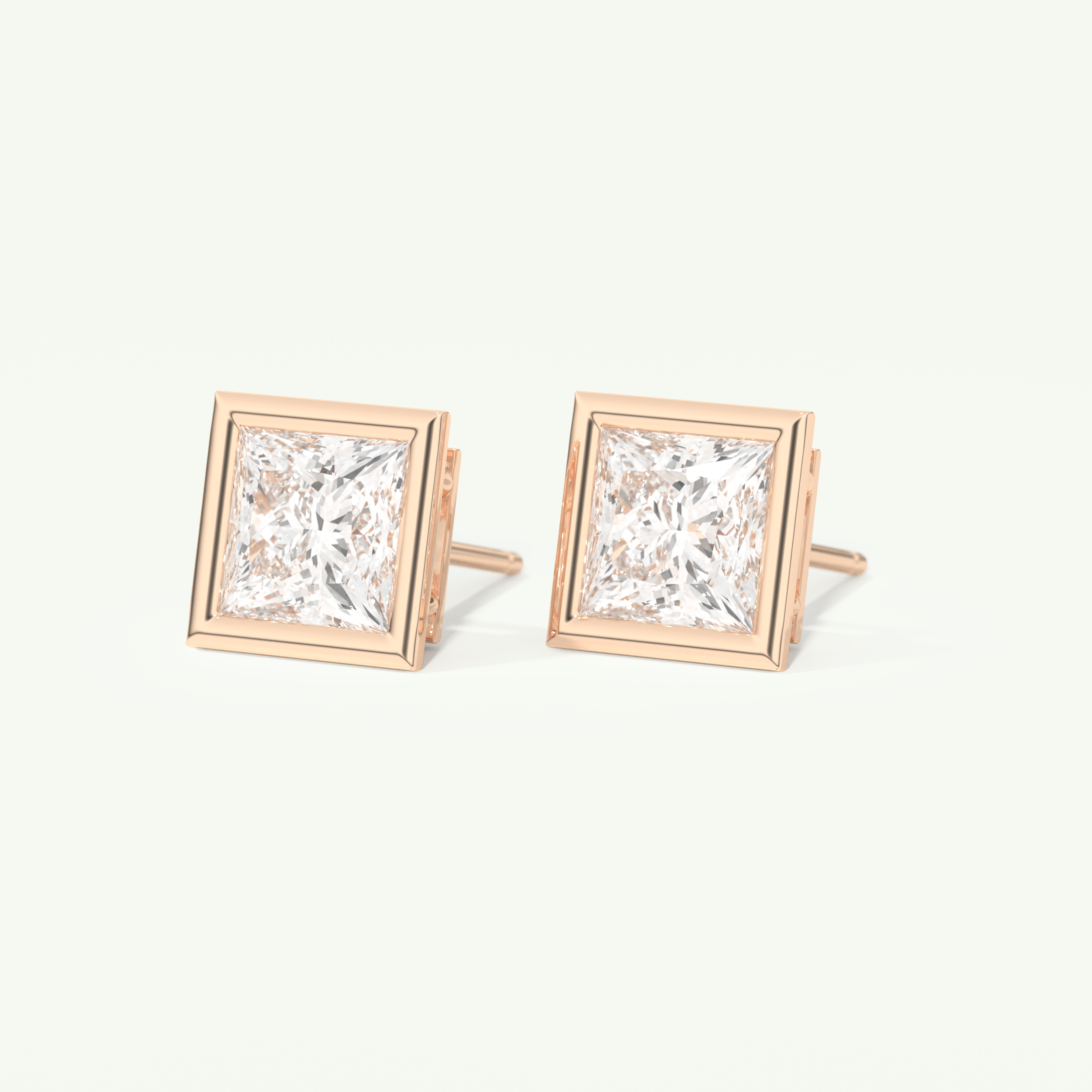 1 TCW Princess Cut Moissanite Bezel Stud Earrings in Gold