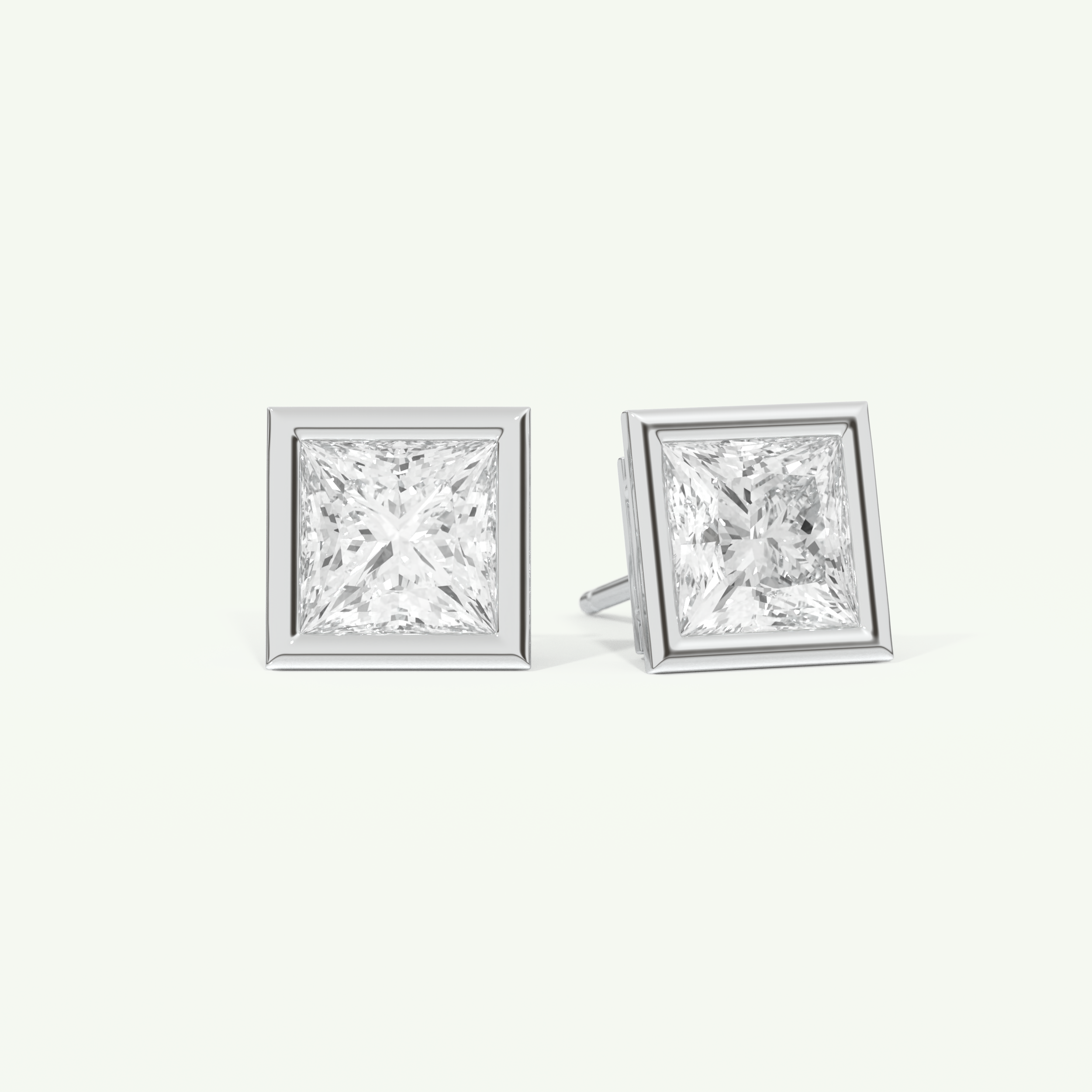 1 TCW Princess Cut Moissanite Bezel Stud Earrings in Gold