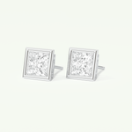 1 TCW Princess Cut Moissanite Bezel Stud Earrings in Gold