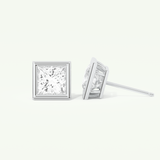 1 TCW Princess Cut Moissanite Bezel Stud Earrings in Gold