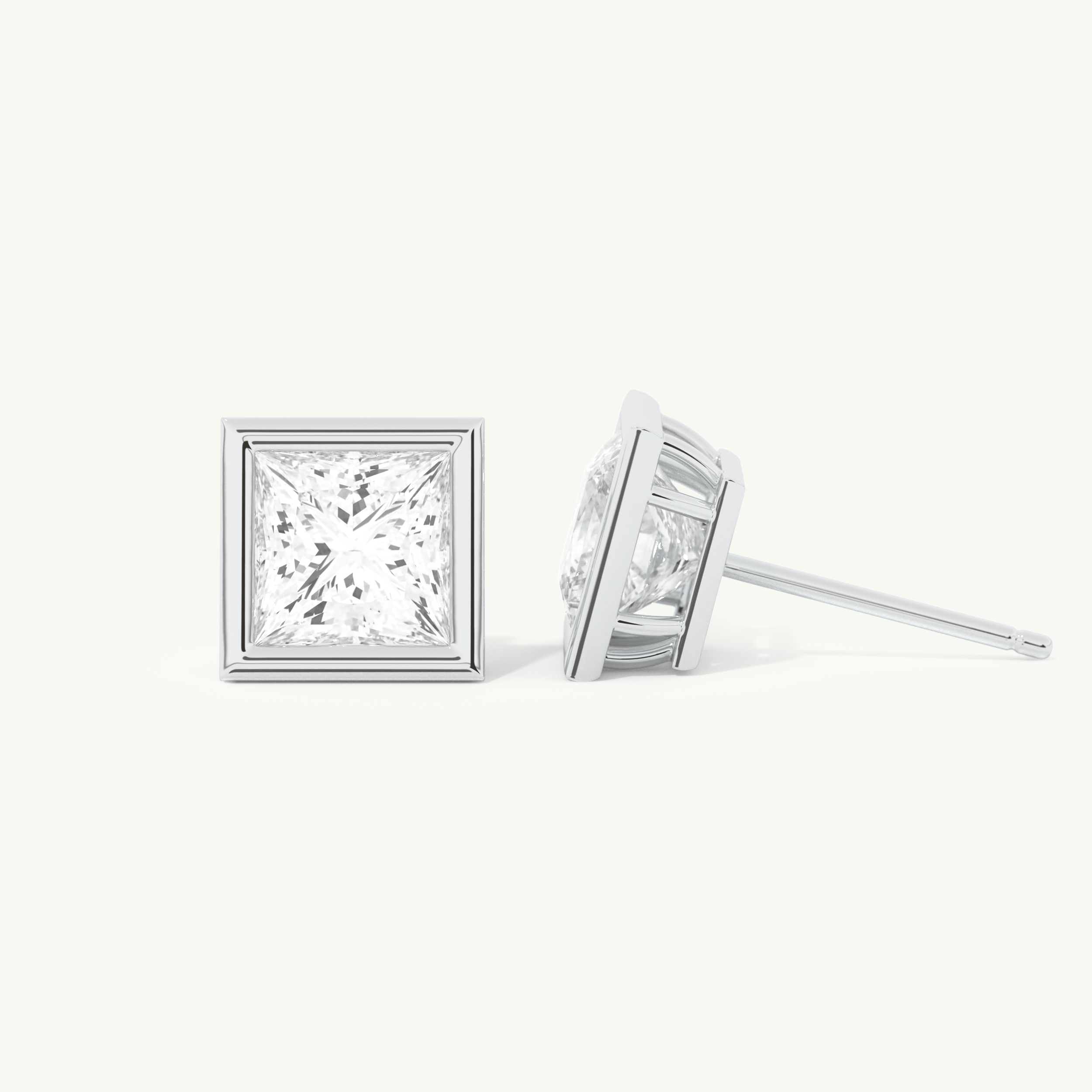 1 TCW Princess Cut Moissanite Bezel Stud Earrings in Gold