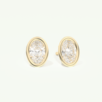1 TCW Oval Cut Moissanite Bezel Stud Earrings in Gold