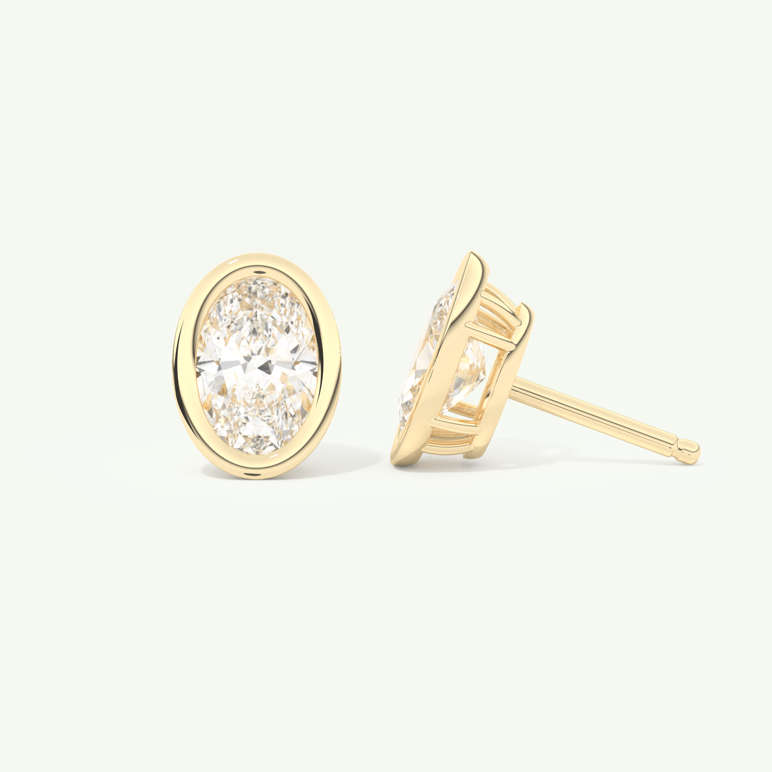 1 TCW Oval Cut Moissanite Bezel Stud Earrings in Gold