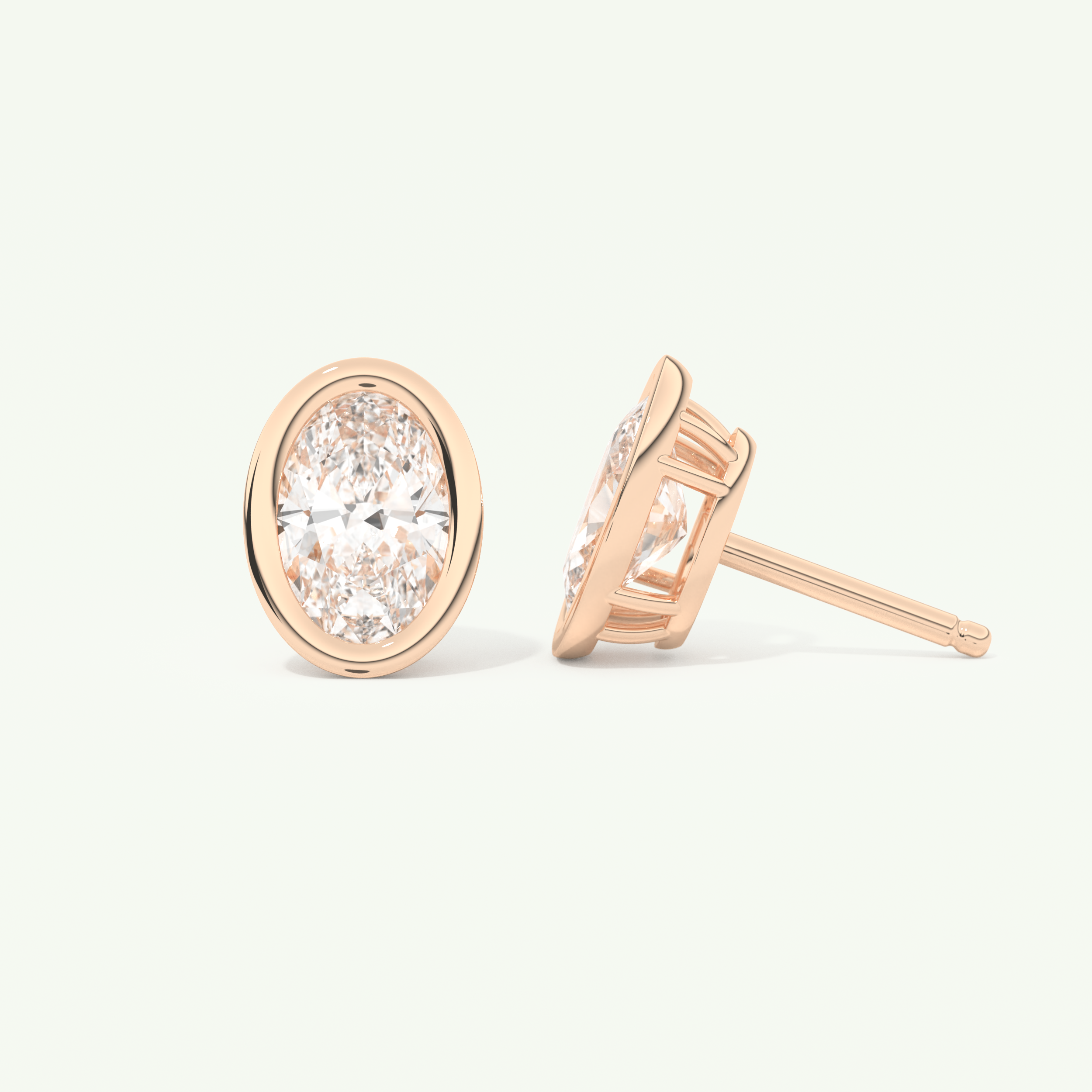 1 TCW Oval Cut Moissanite Bezel Stud Earrings in Gold