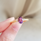 0.47 CT Oval Cut Three Stone February-Amethyst Birthstone Engagement Ring