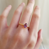 0.47 CT Oval Cut Three Stone February-Amethyst Birthstone Engagement Ring