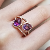 2.27 TCW Pear Cut Toi Et Moi Halo & Pave February-Amethyst Birthstone Engagement Ring
