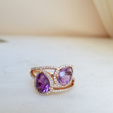 2.27 TCW Pear Cut Toi Et Moi Halo & Pave February-Amethyst Birthstone Engagement Ring