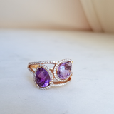 2.27 TCW Pear Cut Toi Et Moi Halo & Pave February-Amethyst Birthstone Engagement Ring