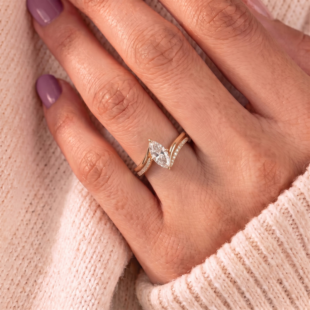 2 CT Marquise Cut Wrap Pave Lab-Grown Diamond Bridal Set