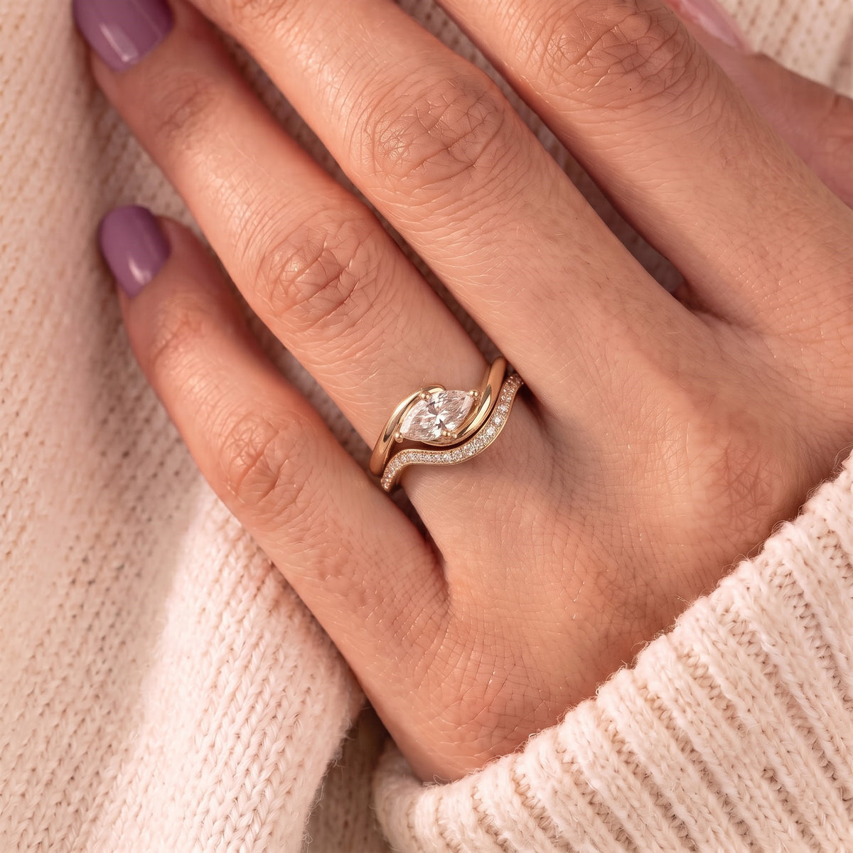 1.5 CT Marquise Cut Bold Pave Lab-Grown Diamond Bridal Set