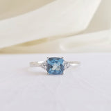 0.87 CT Cushion Cut Cluster December-Blue Topaz Birthstone Engagement Ring