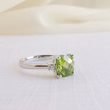 1.52 CT Cushion Cut Three Stone August-Peridot Birthstone Engagement Ring