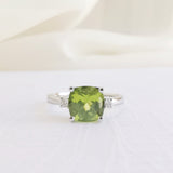 1.52 CT Cushion Cut Three Stone August-Peridot Birthstone Engagement Ring