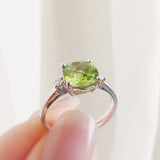 1.52 CT Cushion Cut Three Stone August-Peridot Birthstone Engagement Ring