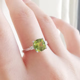 1.52 CT Cushion Cut Three Stone August-Peridot Birthstone Engagement Ring