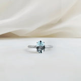 0.93 CT Oval Cut Pave March-Aquamarine Birthstone Engagement Ring
