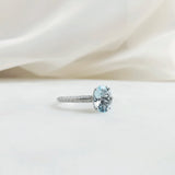 0.93 CT Oval Cut Pave March-Aquamarine Birthstone Engagement Ring
