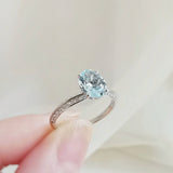 0.93 CT Oval Cut Pave March-Aquamarine Birthstone Engagement Ring