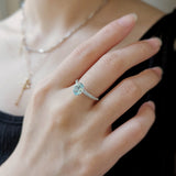 0.93 CT Oval Cut Pave March-Aquamarine Birthstone Engagement Ring