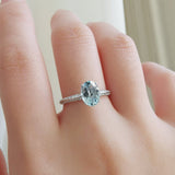 0.93 CT Oval Cut Pave March-Aquamarine Birthstone Engagement Ring