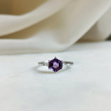 1.03 CT Hexagon Cut Three Stone February-Amethyst Birthstone Engagement Ring