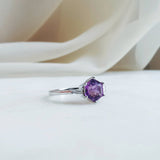 1.03 CT Hexagon Cut Three Stone February-Amethyst Birthstone Engagement Ring
