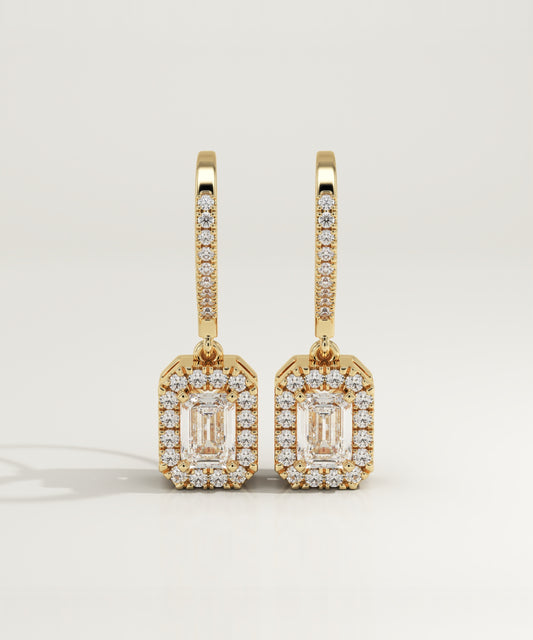 1 TCW Round & Emerald Lab-Grown Diamond Drop Earrings