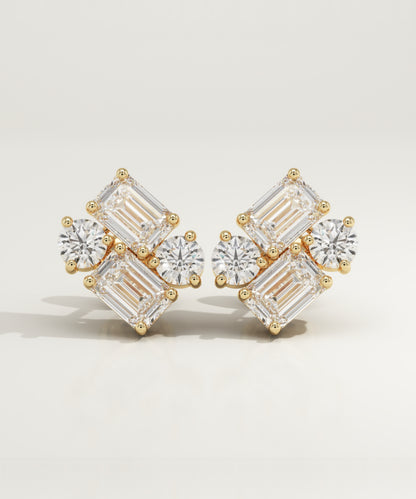 1.5 TCW Round & Emerald Lab-Grown Diamond Stud Earrings