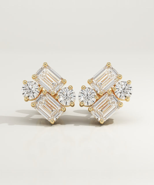 1.5 TCW Round & Emerald Lab-Grown Diamond Stud Earrings