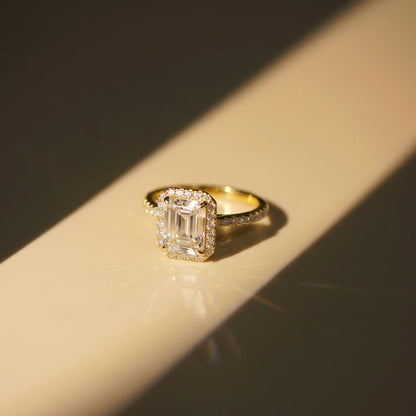 Emerald Cut Halo & Pave Cathedral Lab-Grown Diamond Engagement Ring
