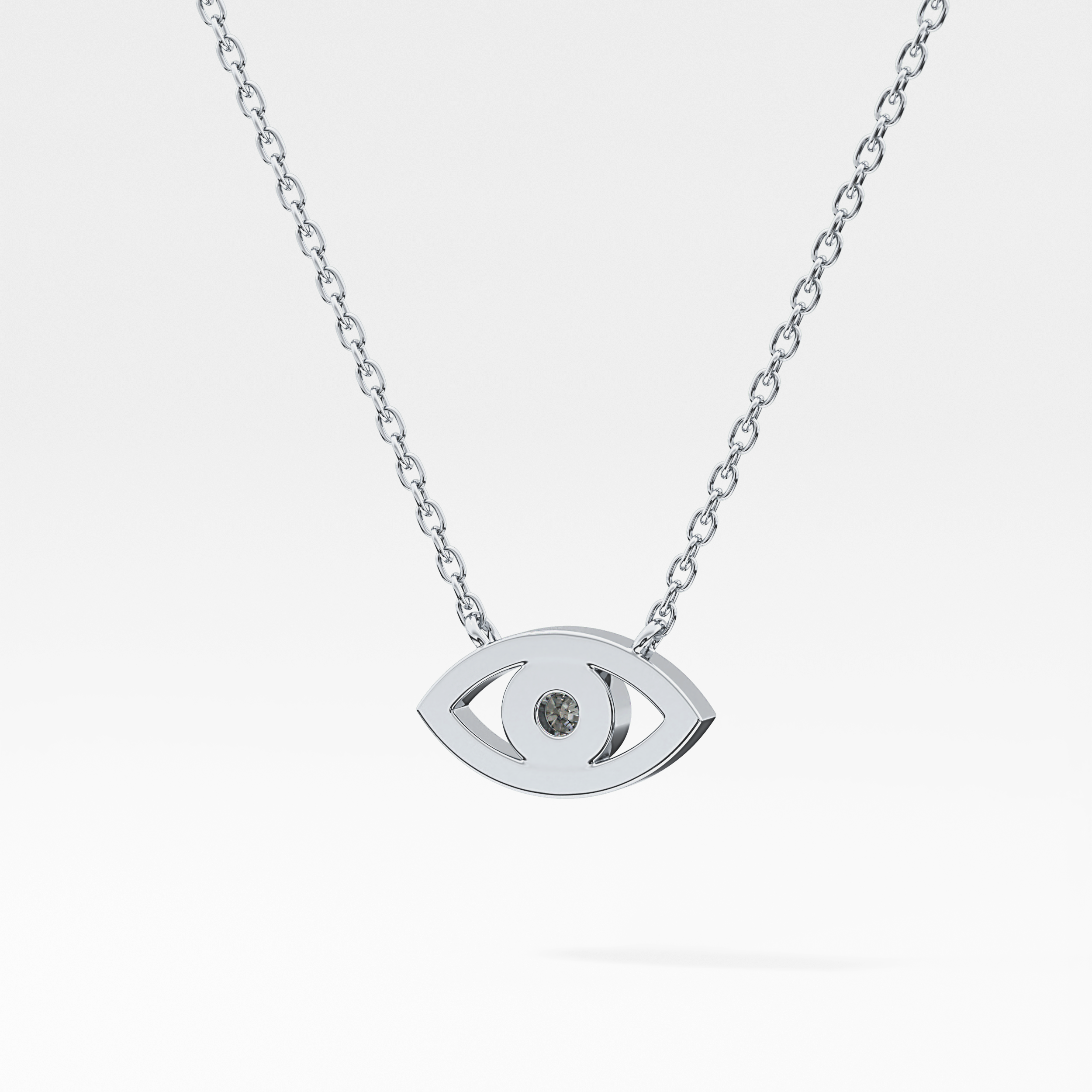 0.08 TCW Round Lab-Grown Diamond Evil Eye Charm Necklace 15