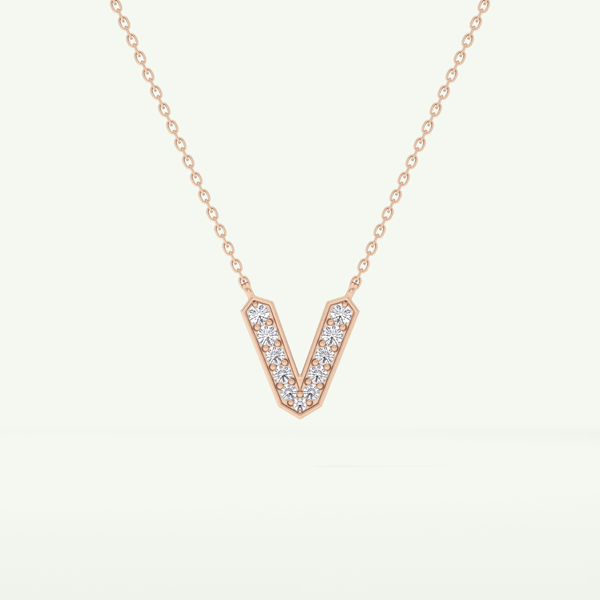 0.178 CT Round Lab-Grown Diamond V Initial Necklace 8