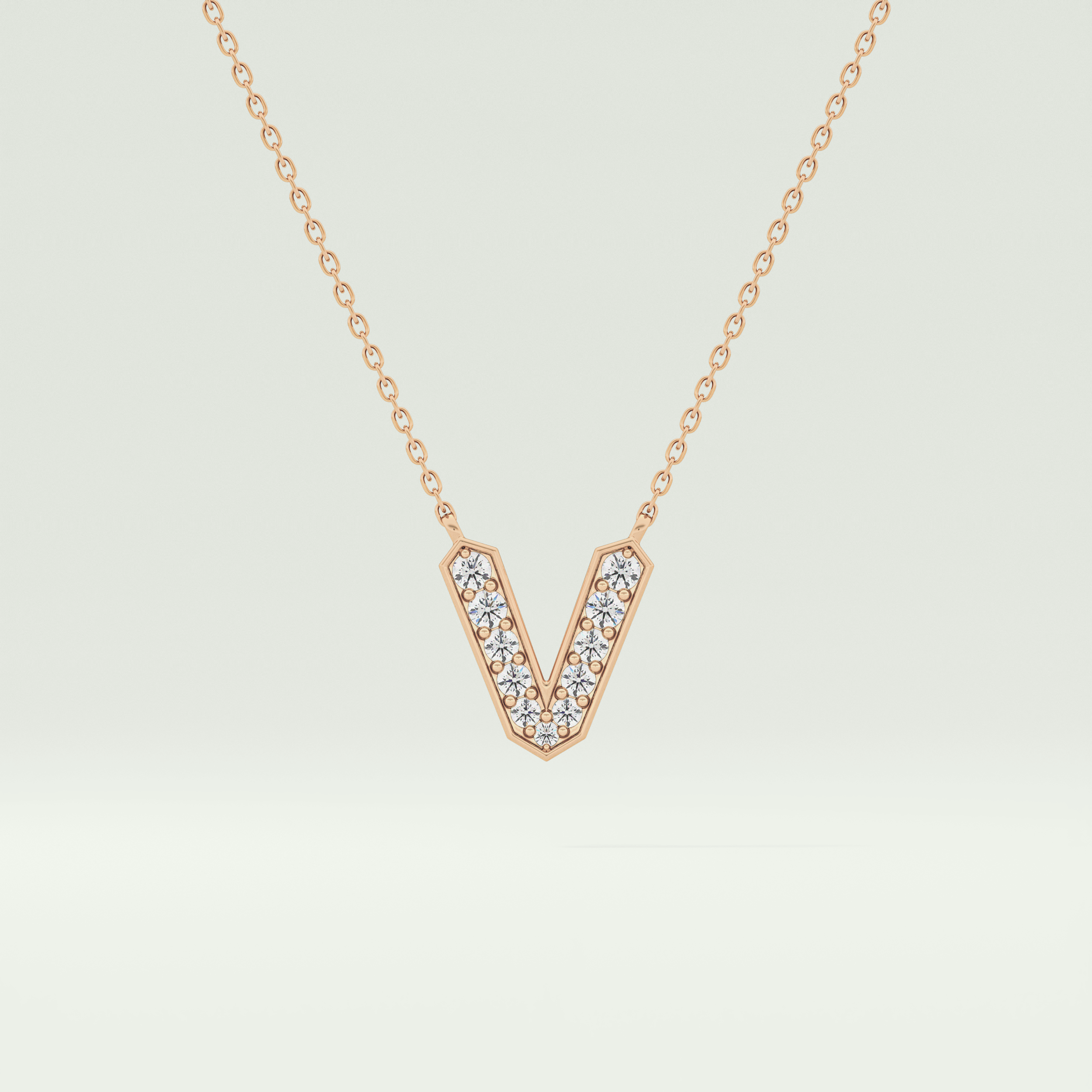 0.178 CT Round Lab-Grown Diamond V Initial Necklace 7