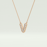 0.178 CT Round Lab-Grown Diamond V Initial Necklace 9
