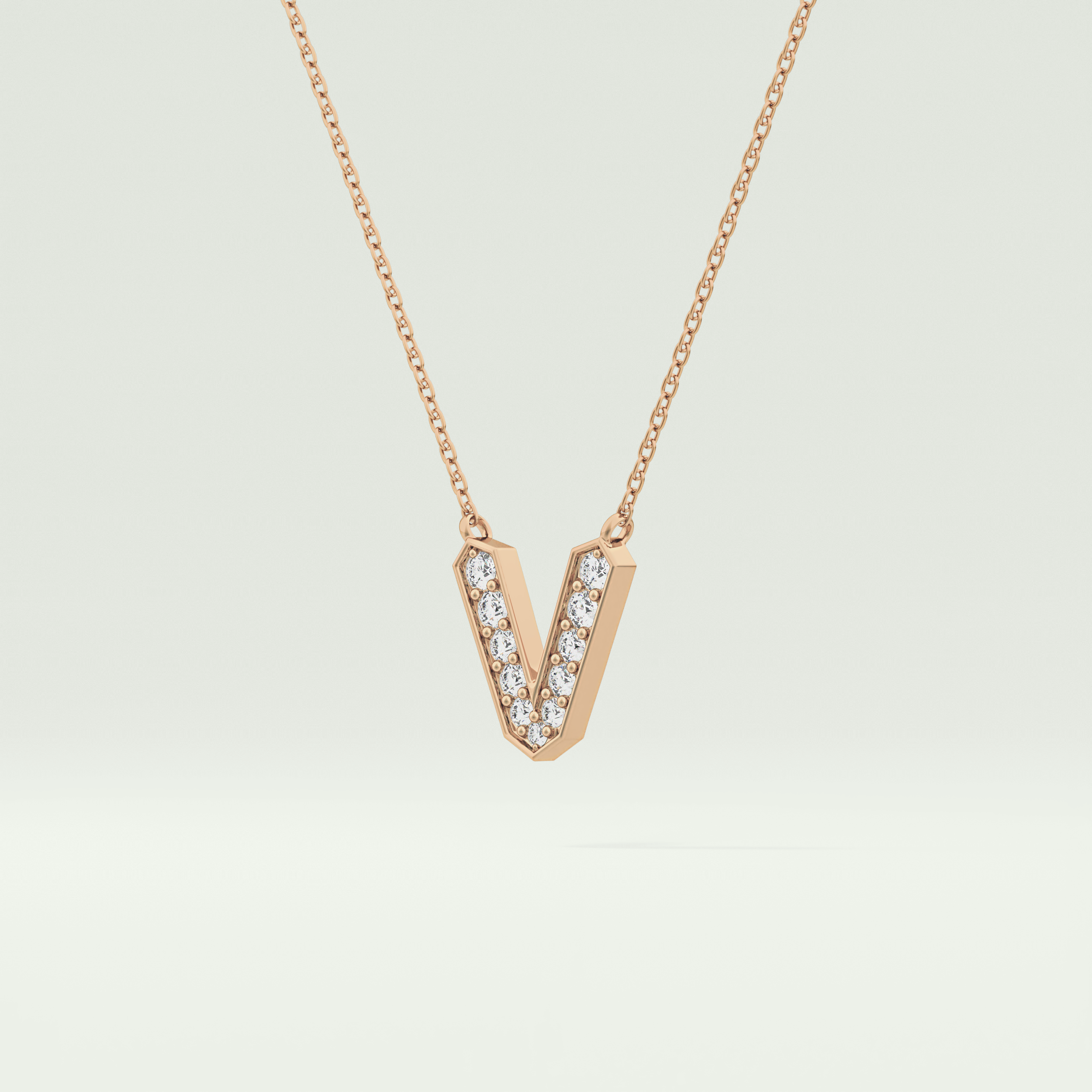 0.178 CT Round Lab-Grown Diamond V Initial Necklace 9